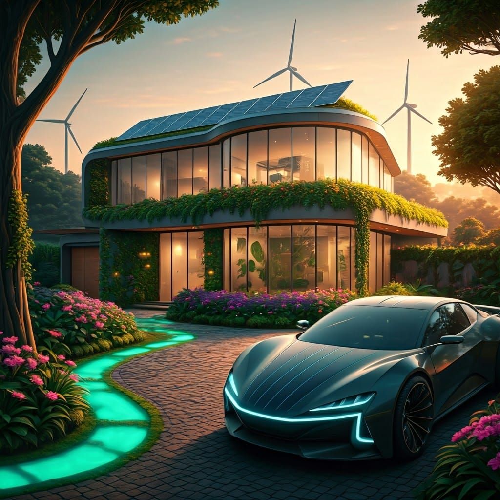 Solarpunk house in solarpunk city