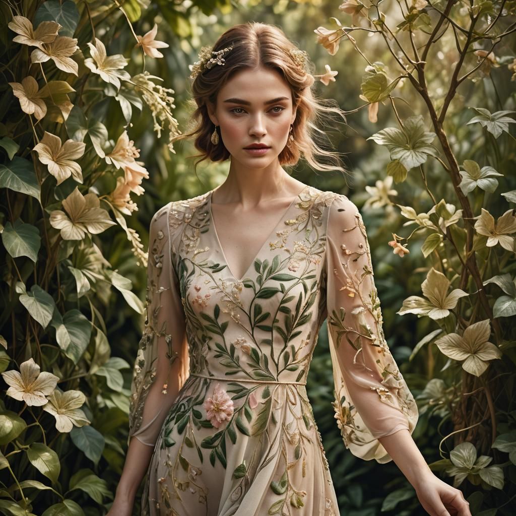 Botanical Chic: Flowy Floral Dress in Lush Greenery