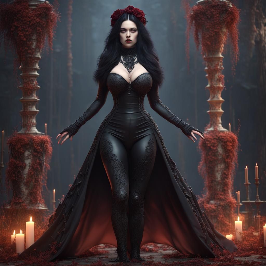 Voluptuous Goth Model in Detailed Matte Painting Style