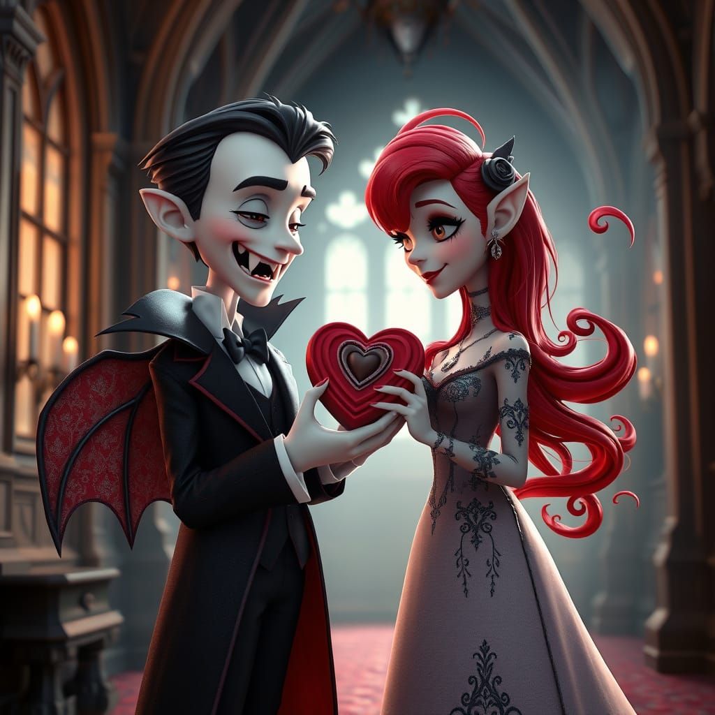 Gothic Romance: Vampires Offer Chocolates in Castle