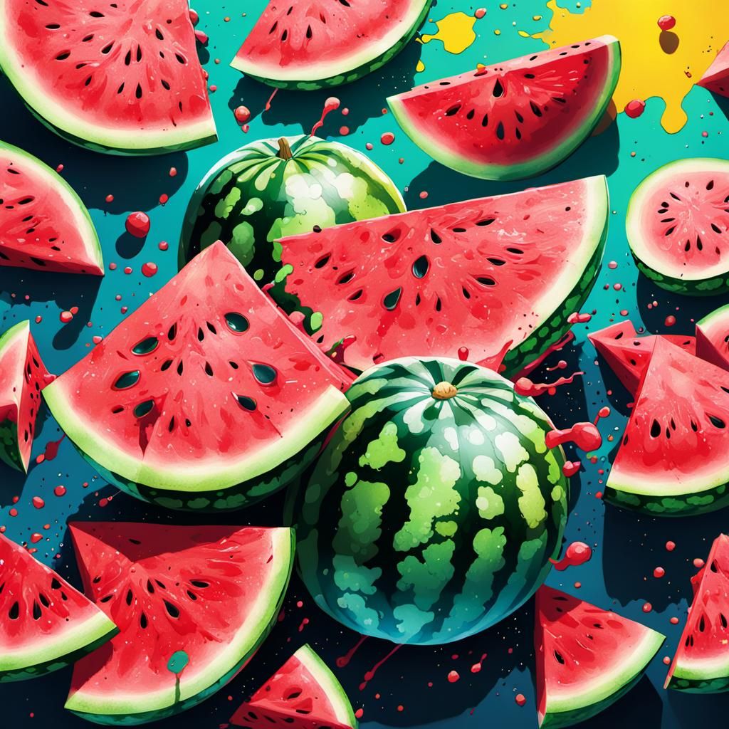 Vibrant Watermelon Explosion in Anime Style