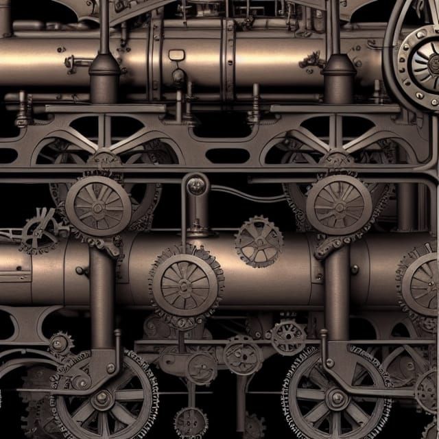 Steampunk Steam Engine Tessellation in Escher Style