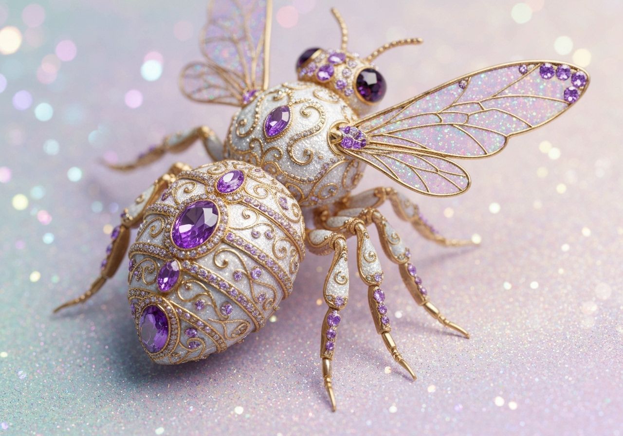 Ornate Jeweled Bee with Gold Filigree