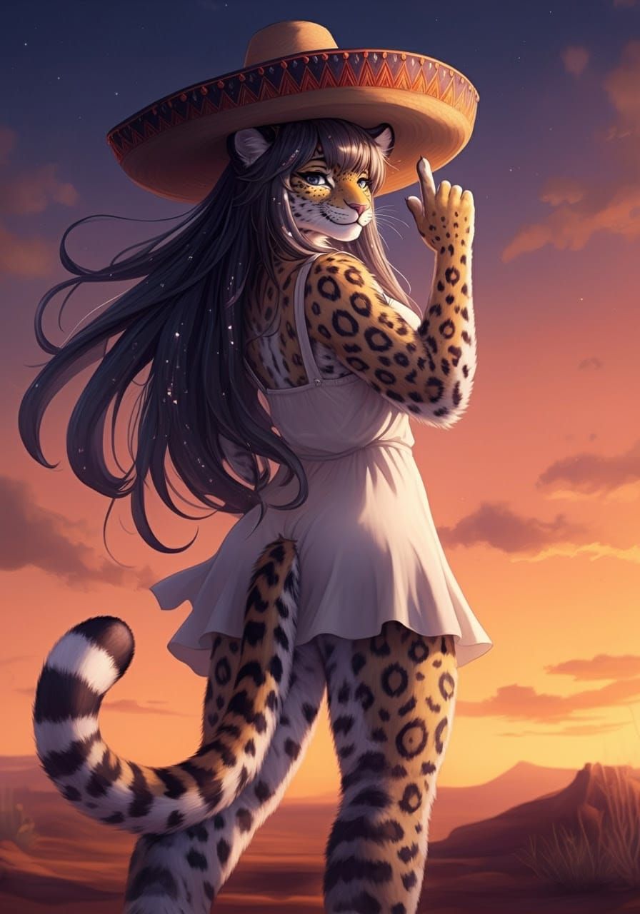 Anthropomorphic Jaguar in Desert, Anime Art