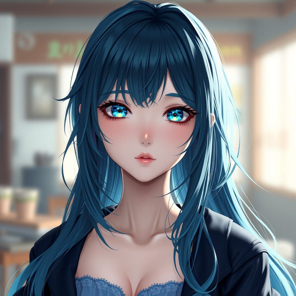 Blue-Haired Anime Female in Detailed 3D Art