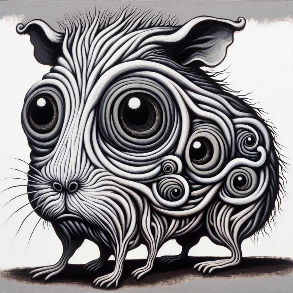 Surreal Guinea Pig Portrait in Acrylic Style