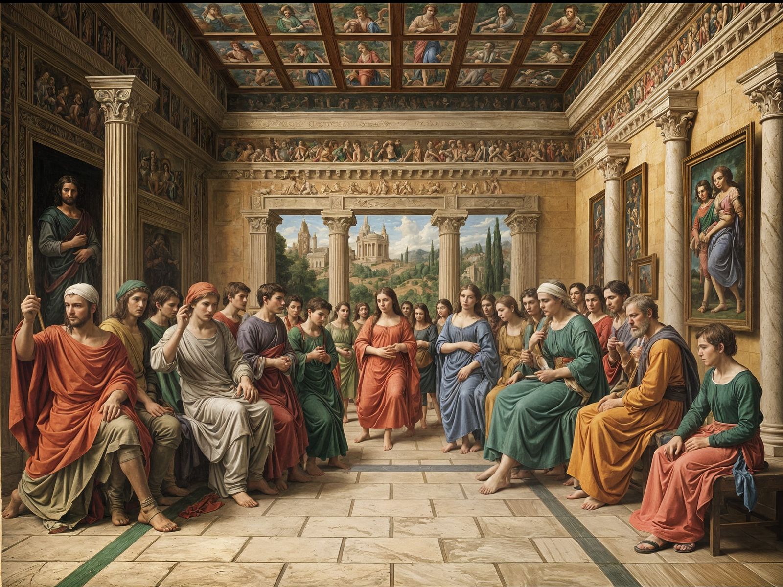 AI Reimagining of Raphael's School of Athens