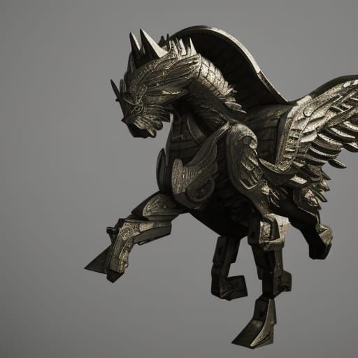 Armored Pegasus in 3D Cinematic Style
