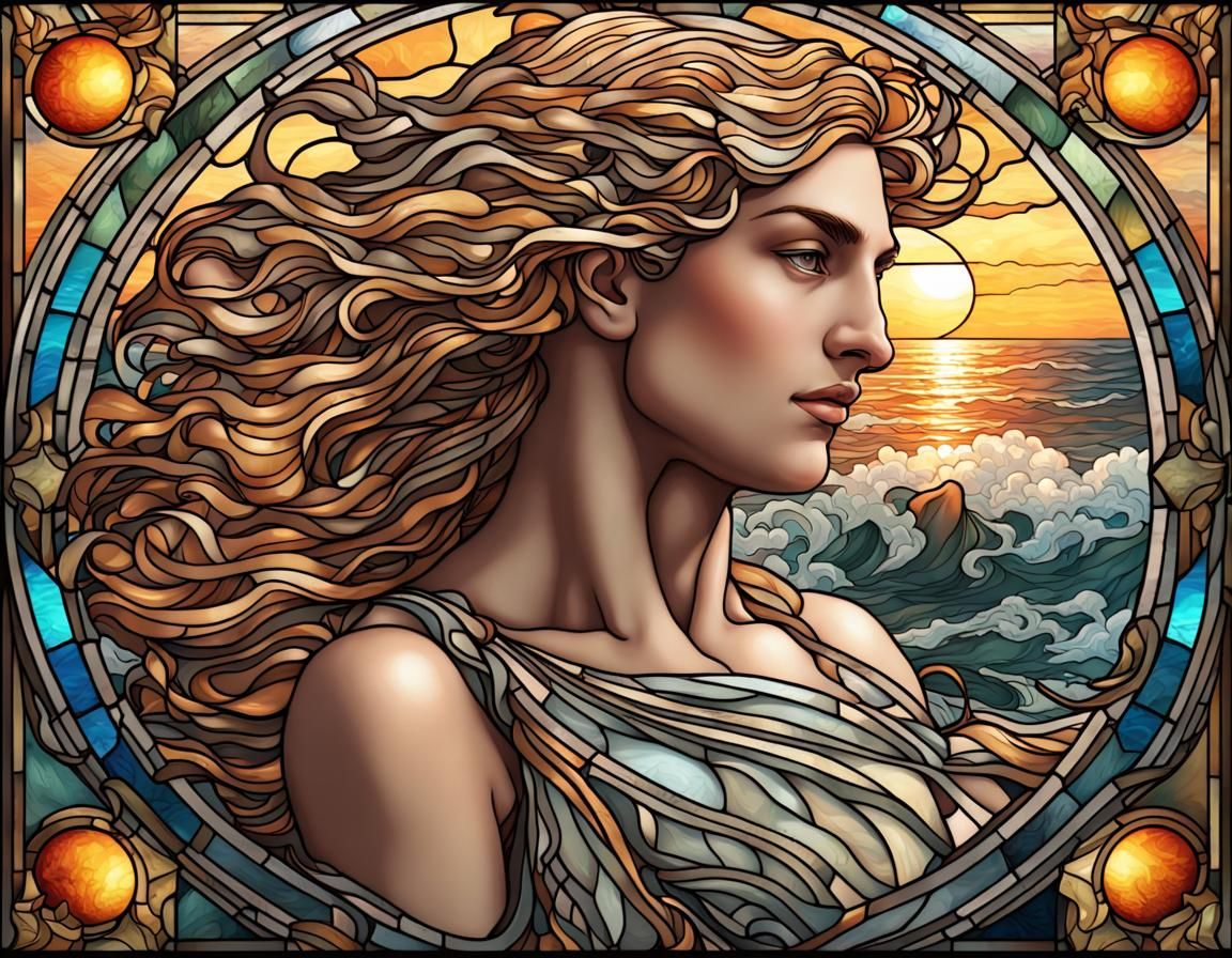 Aphrodite and Adonis: Art Nouveau Stained Glass