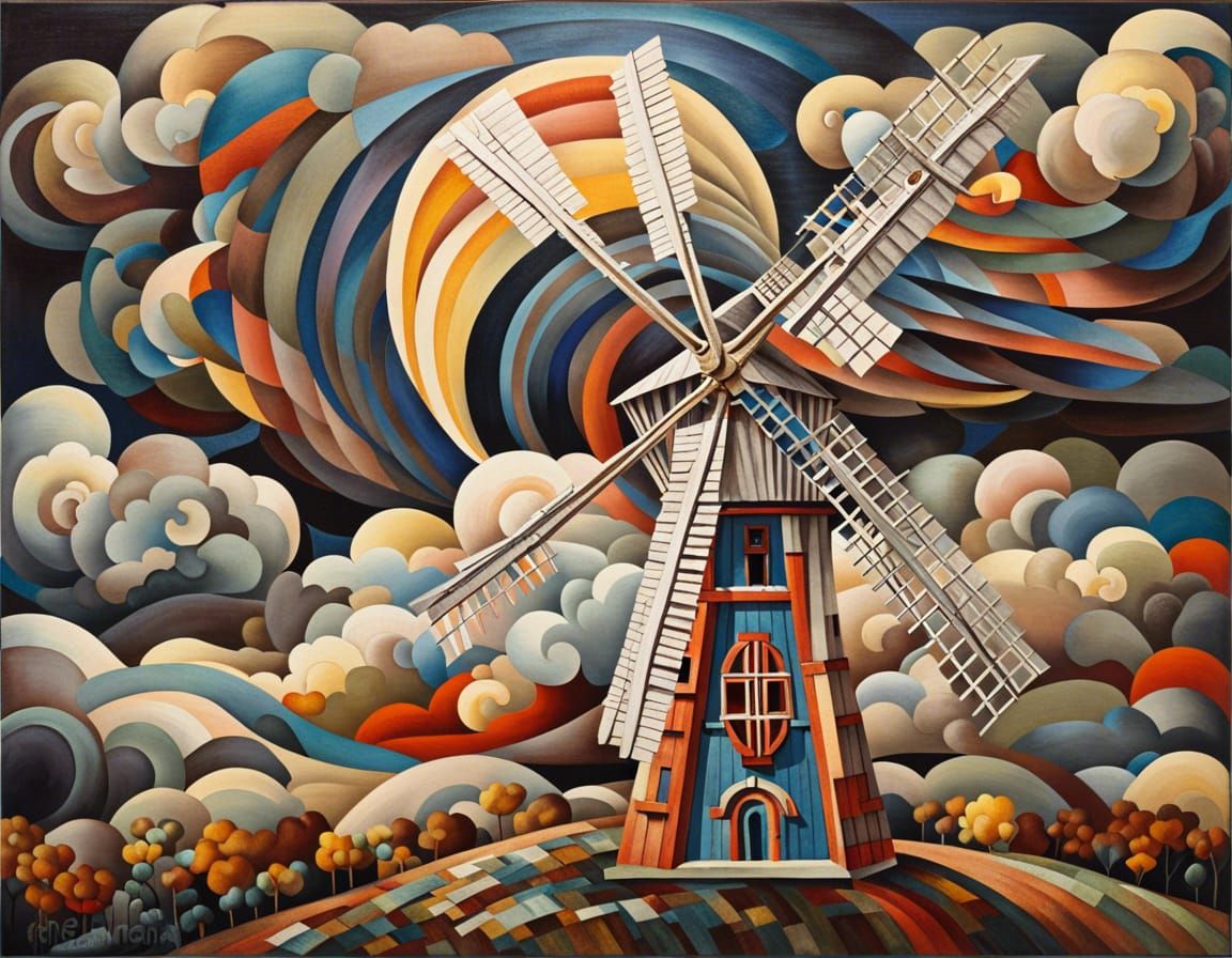 Ukrainian Windmill Soaring Through Stormy Twilight