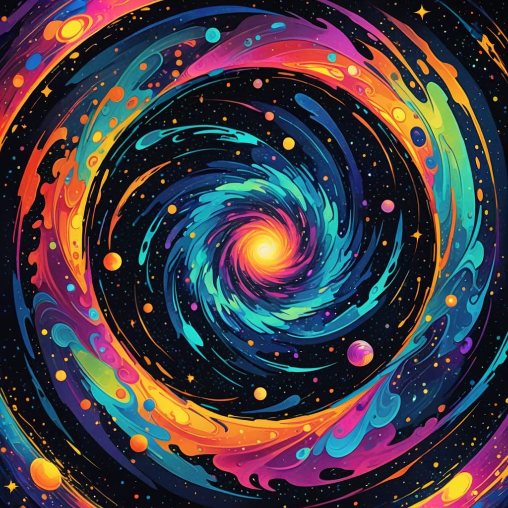 Cosmic Swirl: A Vibrant Mixed Media Illustration
