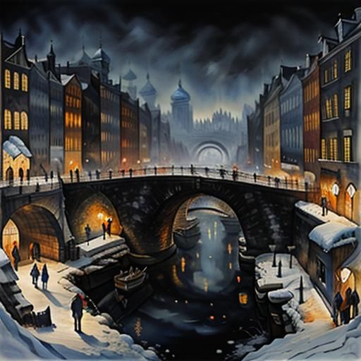 Dark Winter Cityscape in Digital Art Style