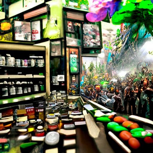 Dystopian Marijuana Dispensary: Hyperrealistic Maximalist 3D...