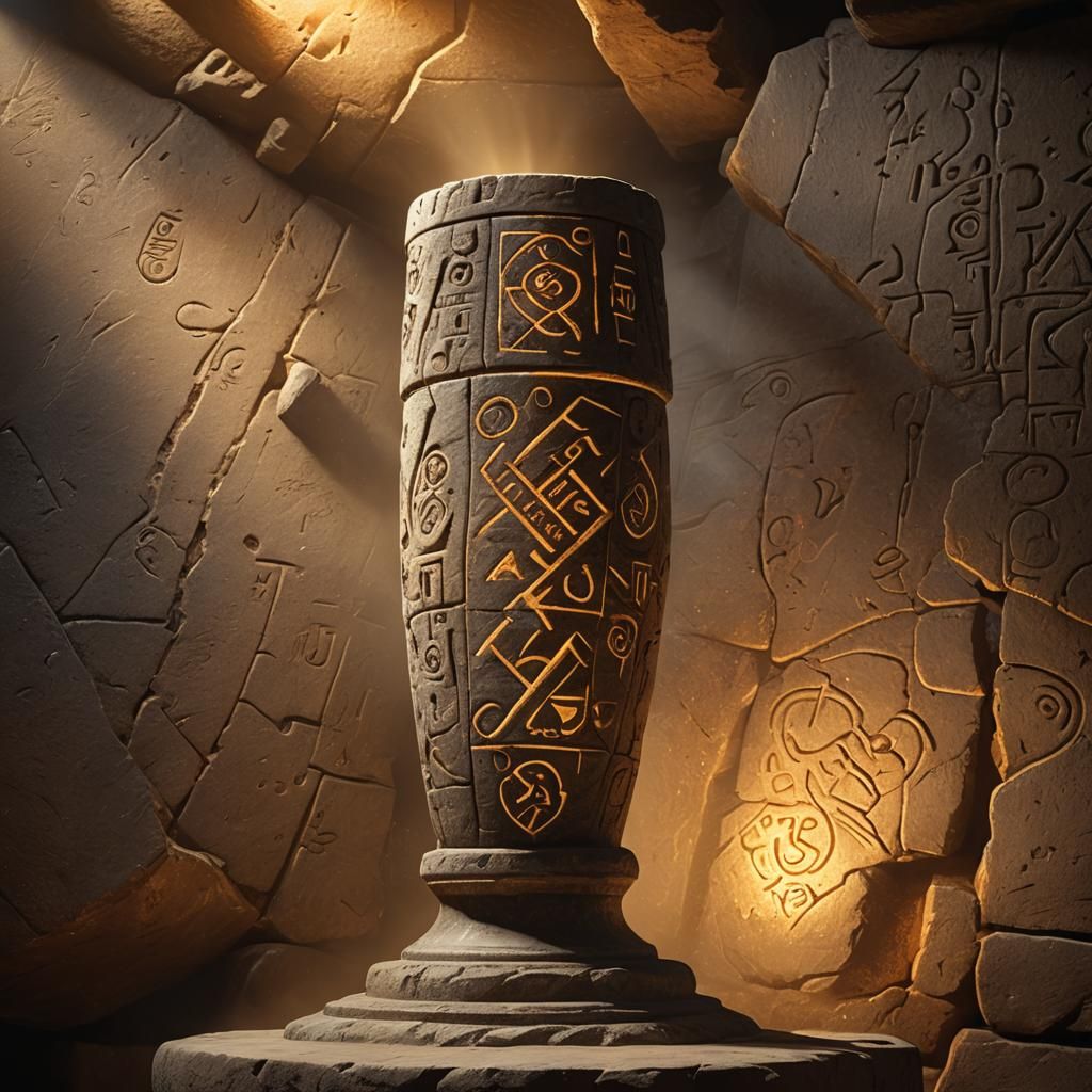 Mystical Artifact with Glowing Runes in Impressionist Style