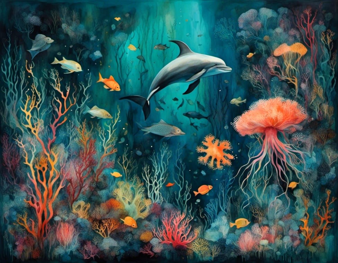 Surreal Underwater Masterpiece in Vibrant, Iridescent Colors