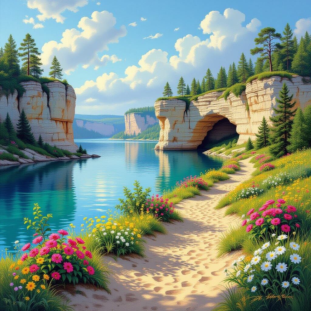 Michigan Landscape with Sandy Trail and Cliffs