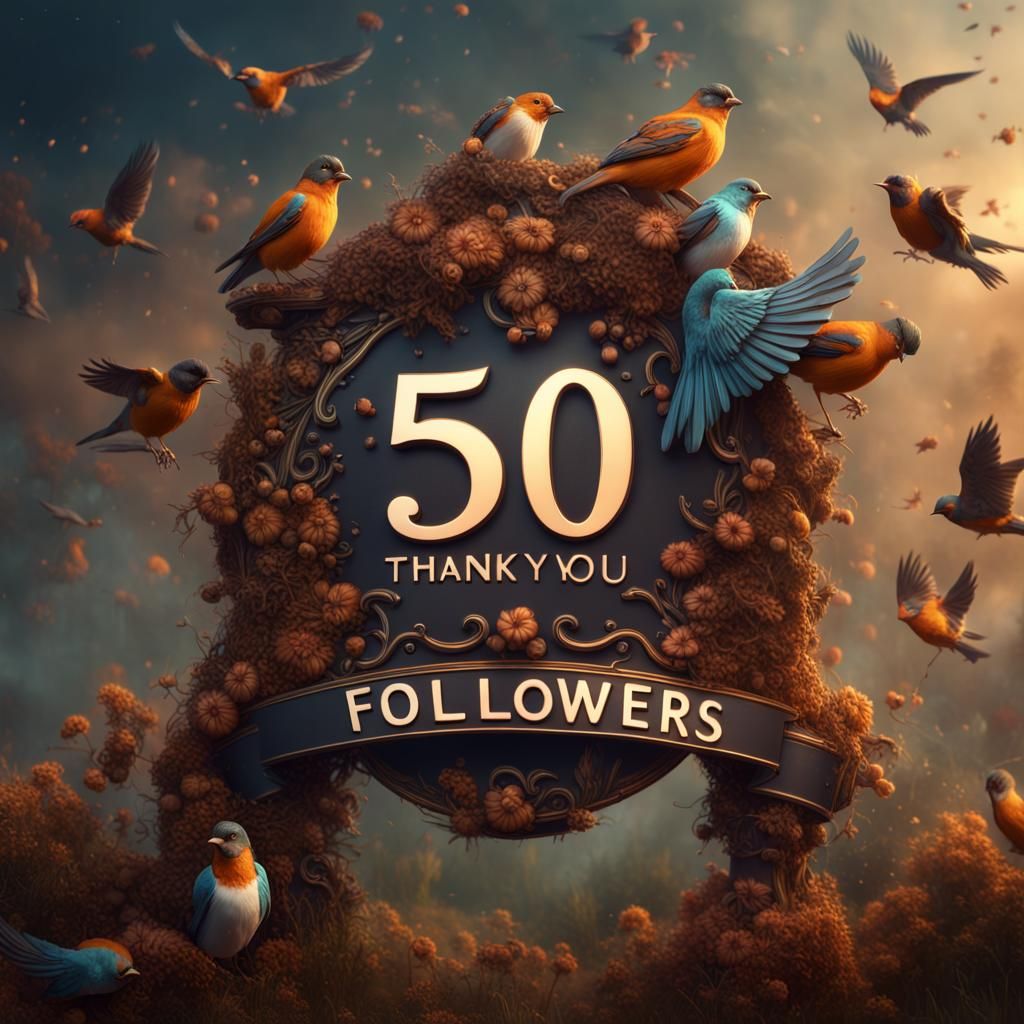 Elegant Thank You Sign with Birds, Fantasy Art