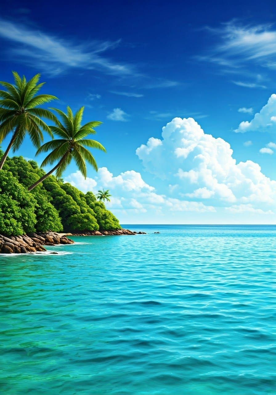 Idyllic Tropical Oasis in Vibrant Colors