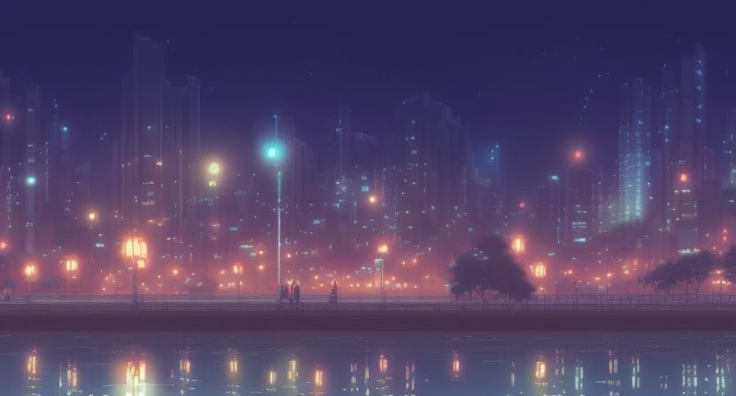Anime Cityscape at Night: Studio Ghibli Style