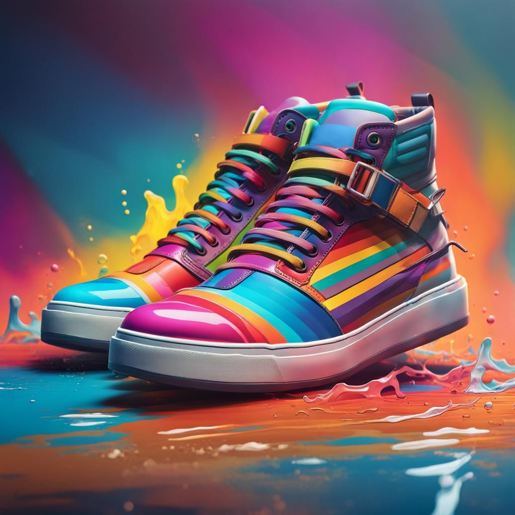 Hyperrealistic Futuristic Mid-Top Sneakers in Splash Art Sty...