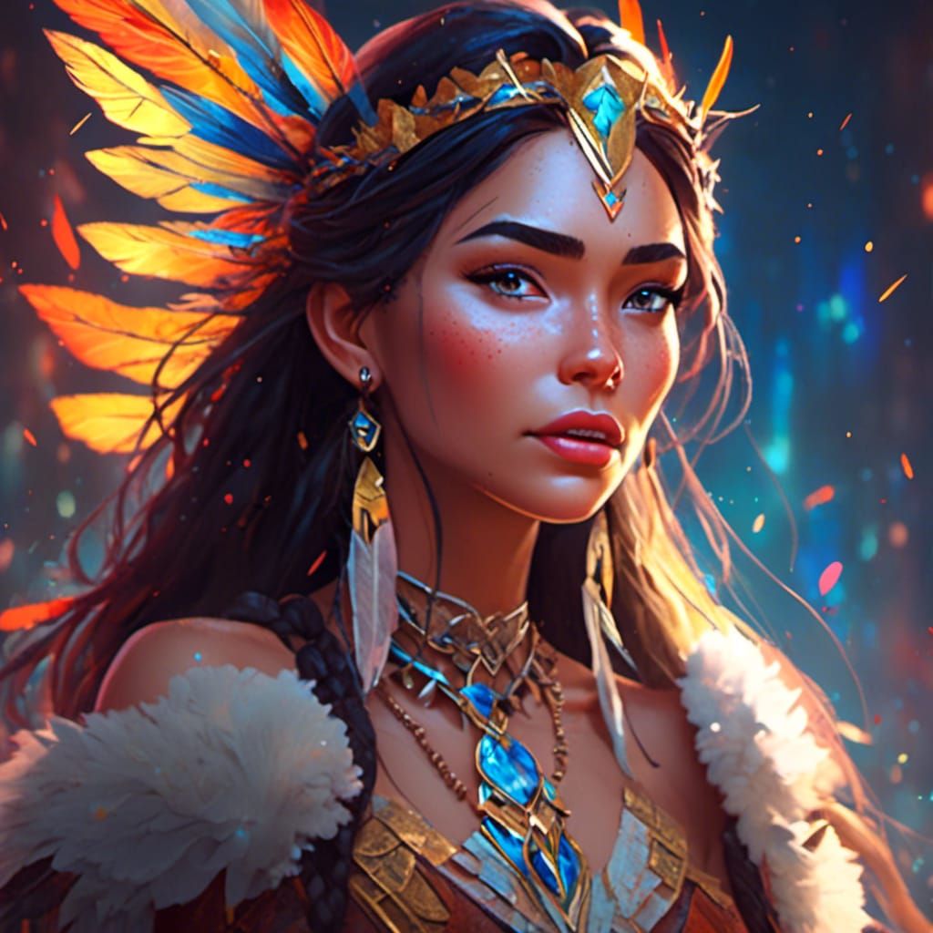 Hyperreal Pocahontas Portrait in Modern Style