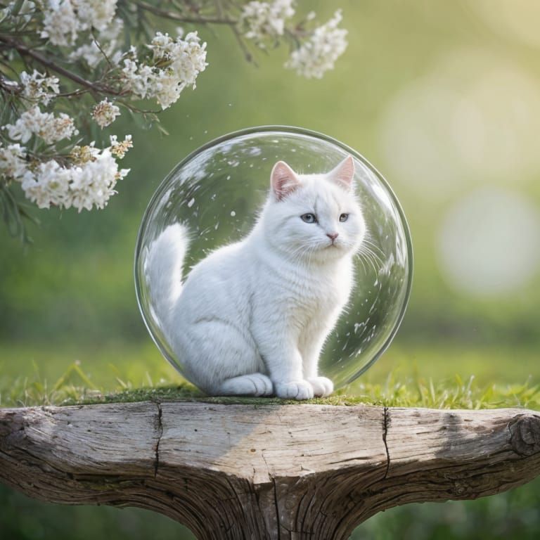 Double Exposure Cat: Peaceful Landscape Inside