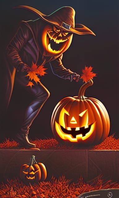 Ominous Pumpkin-Headed Villain in Comic Book Art