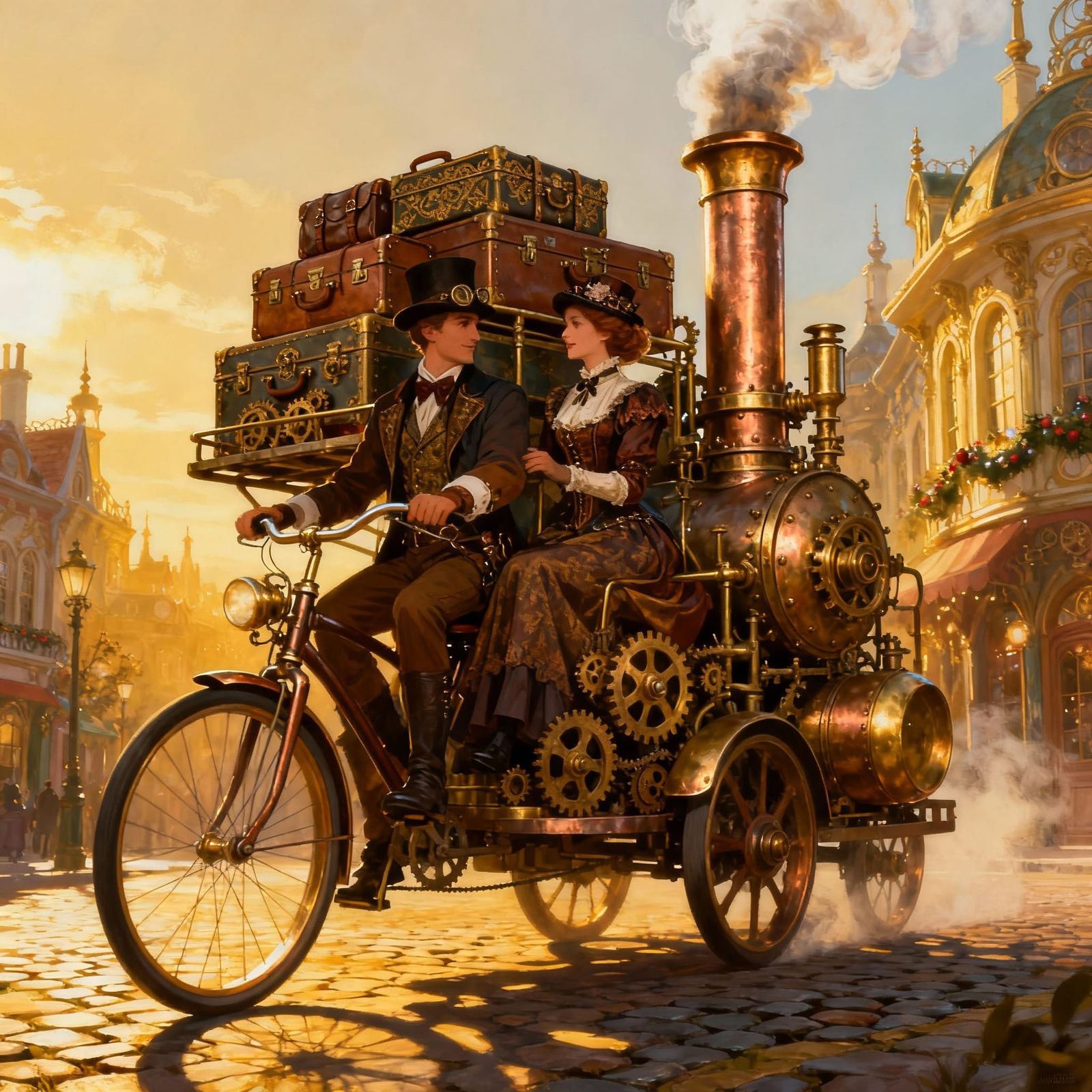 Steampunk Couple on Whimsical Velocipede Adventure