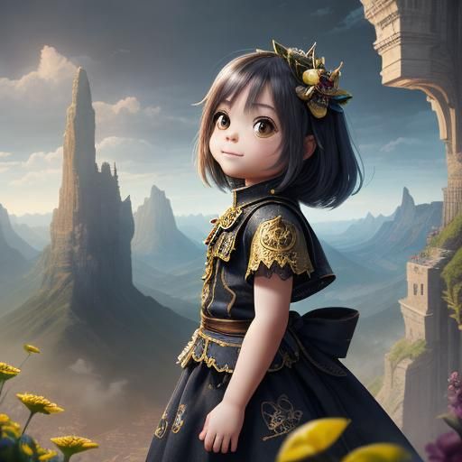 Detailed Chibi Character with Breathtaking Views