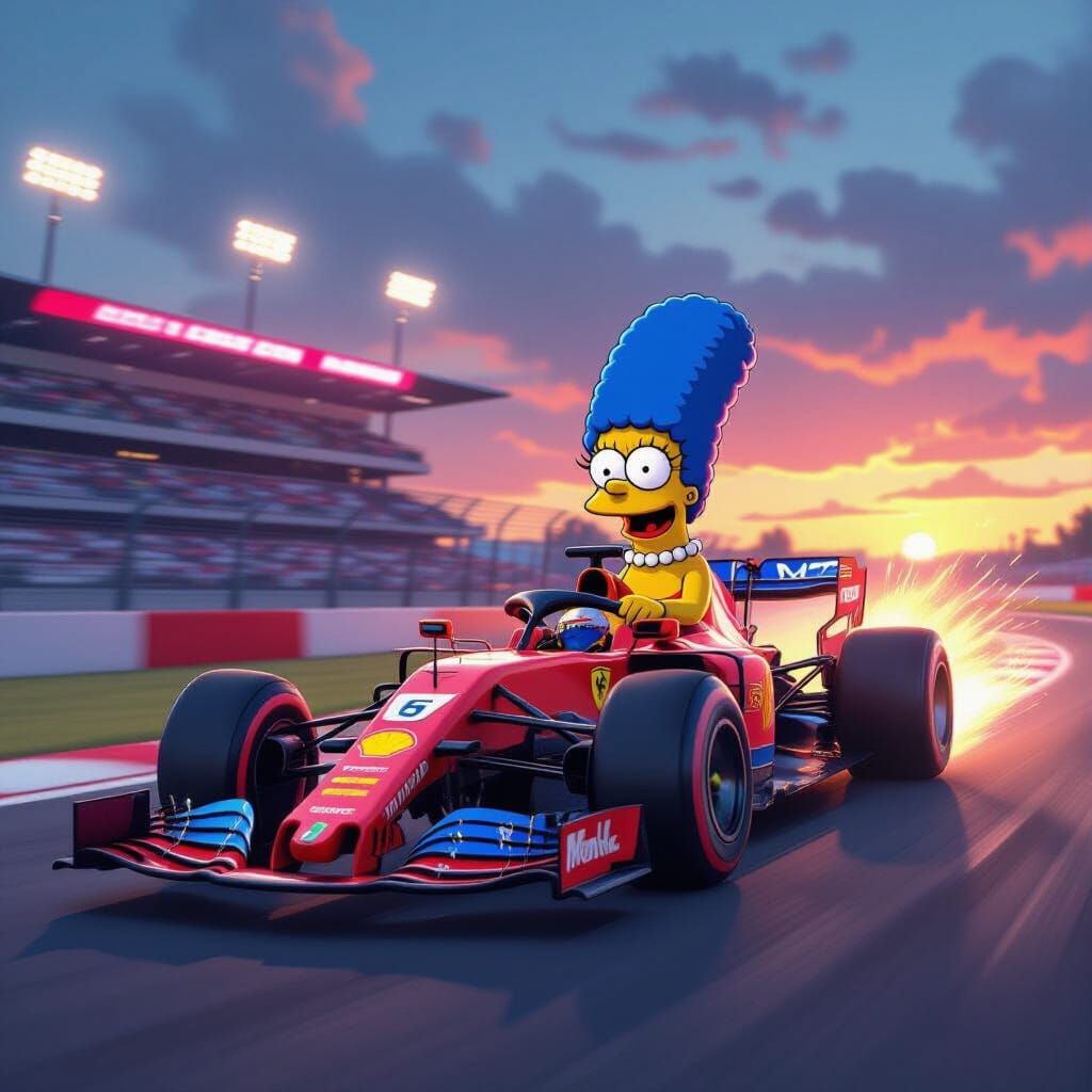 Marge Simpson Drives F1 Car With Tiny Head