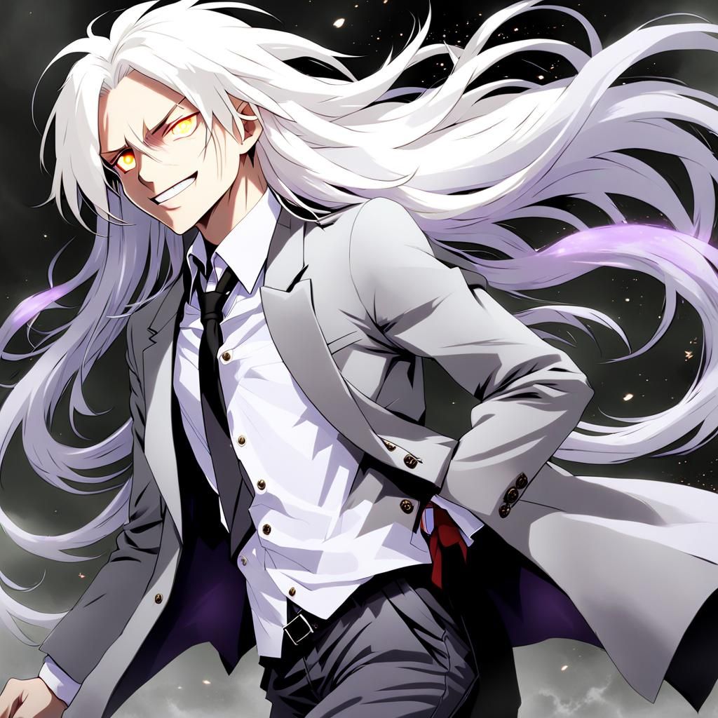 Albino Boy with Lilac Magic in Anime Style