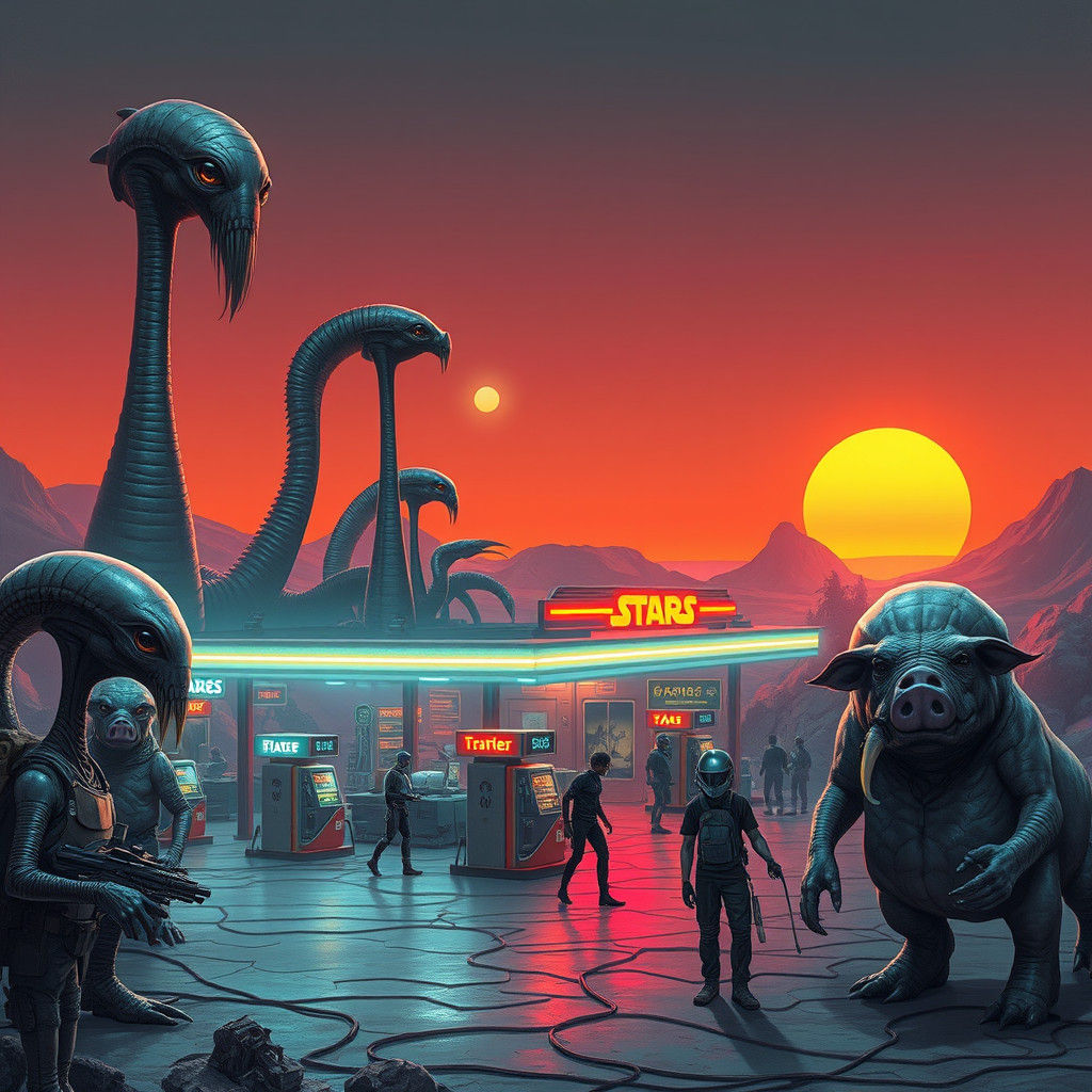 Intergalactic Gas Station with Star Wars Aliens