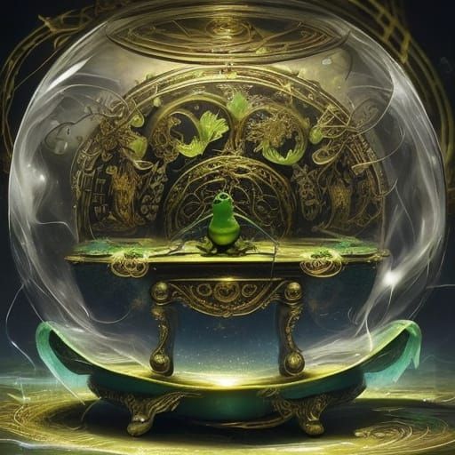 Surreal Frog Plays Music Box with Ethereal Glow