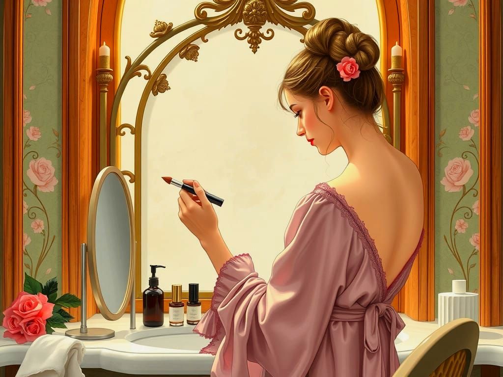 Elegant Woman in Art Deco Bathroom
