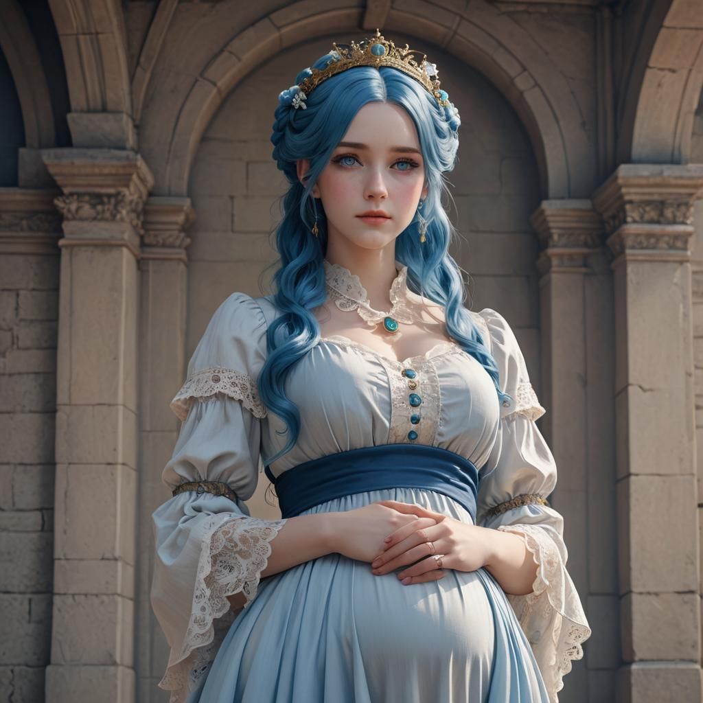 Pregnant Woman in 1800s Dress, Anime Style