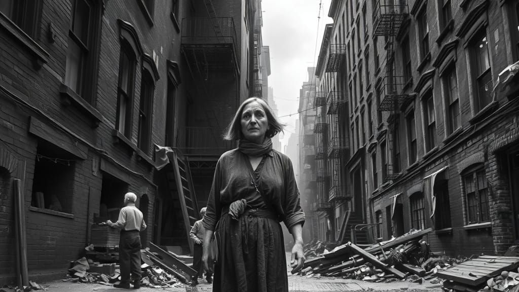 Bleak Slum Scene in Ashcan Style