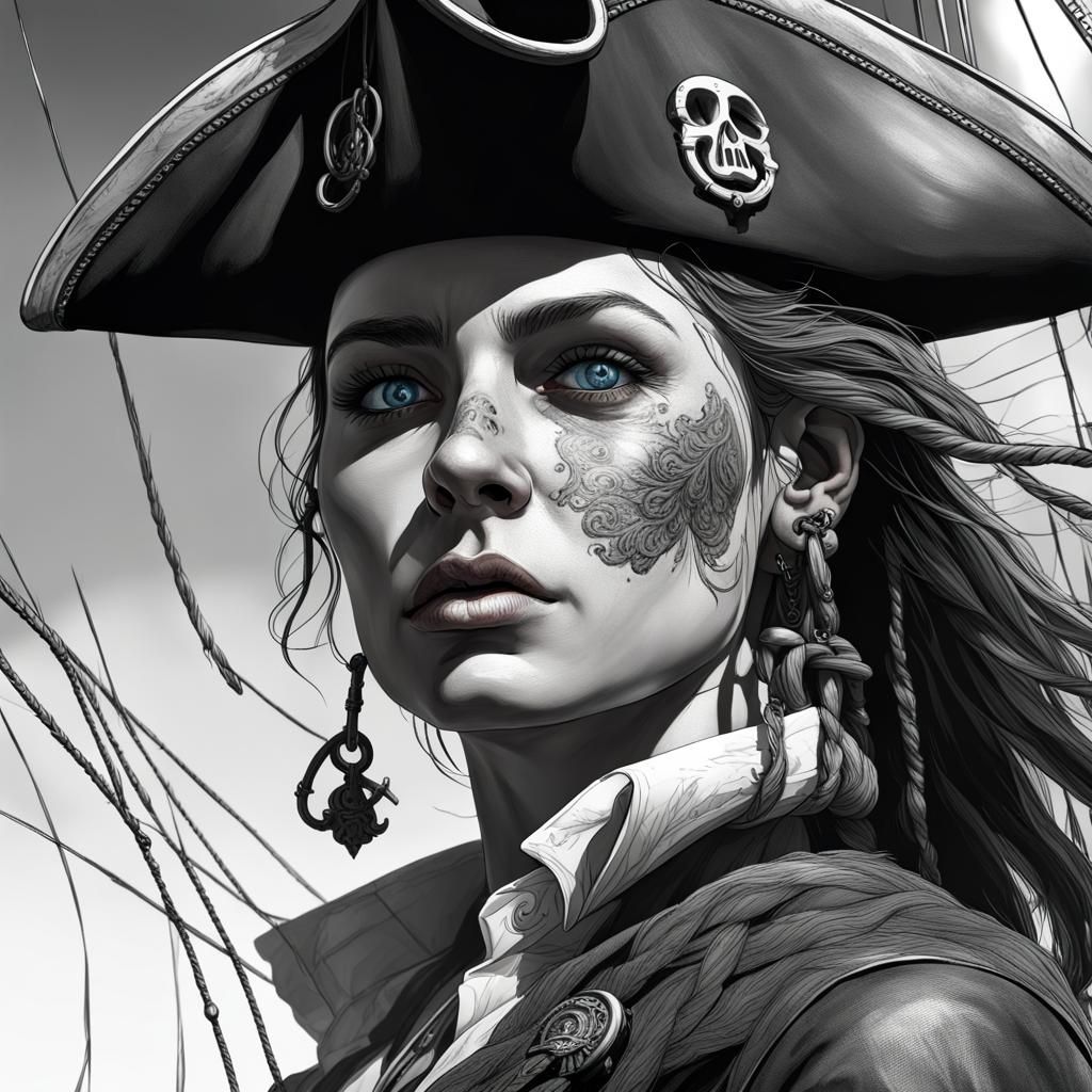 Pirate Woman with Piercing Eyes in Splash Art Style
