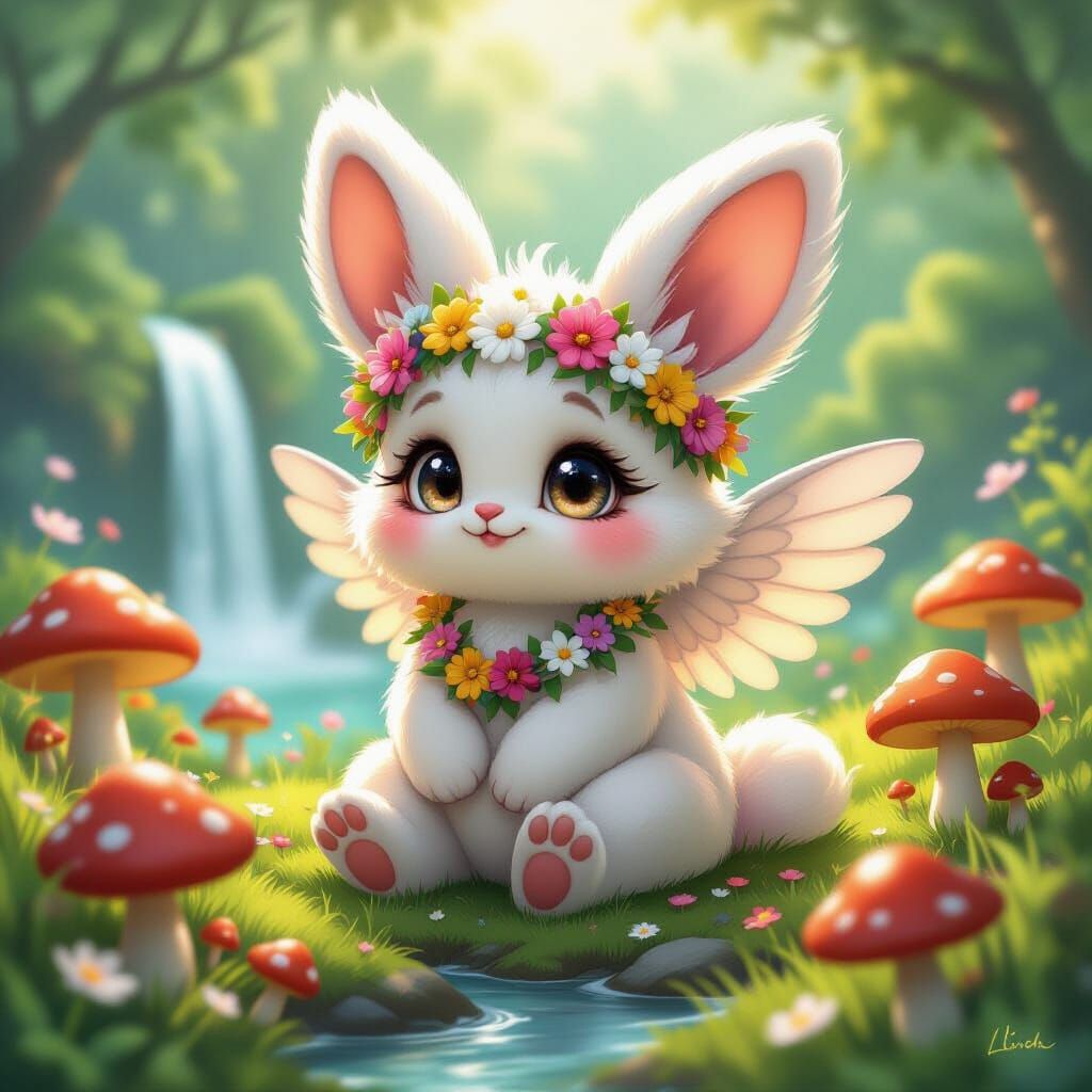 Adorable Three-Eyed Winged Creature in Lush Landscape
