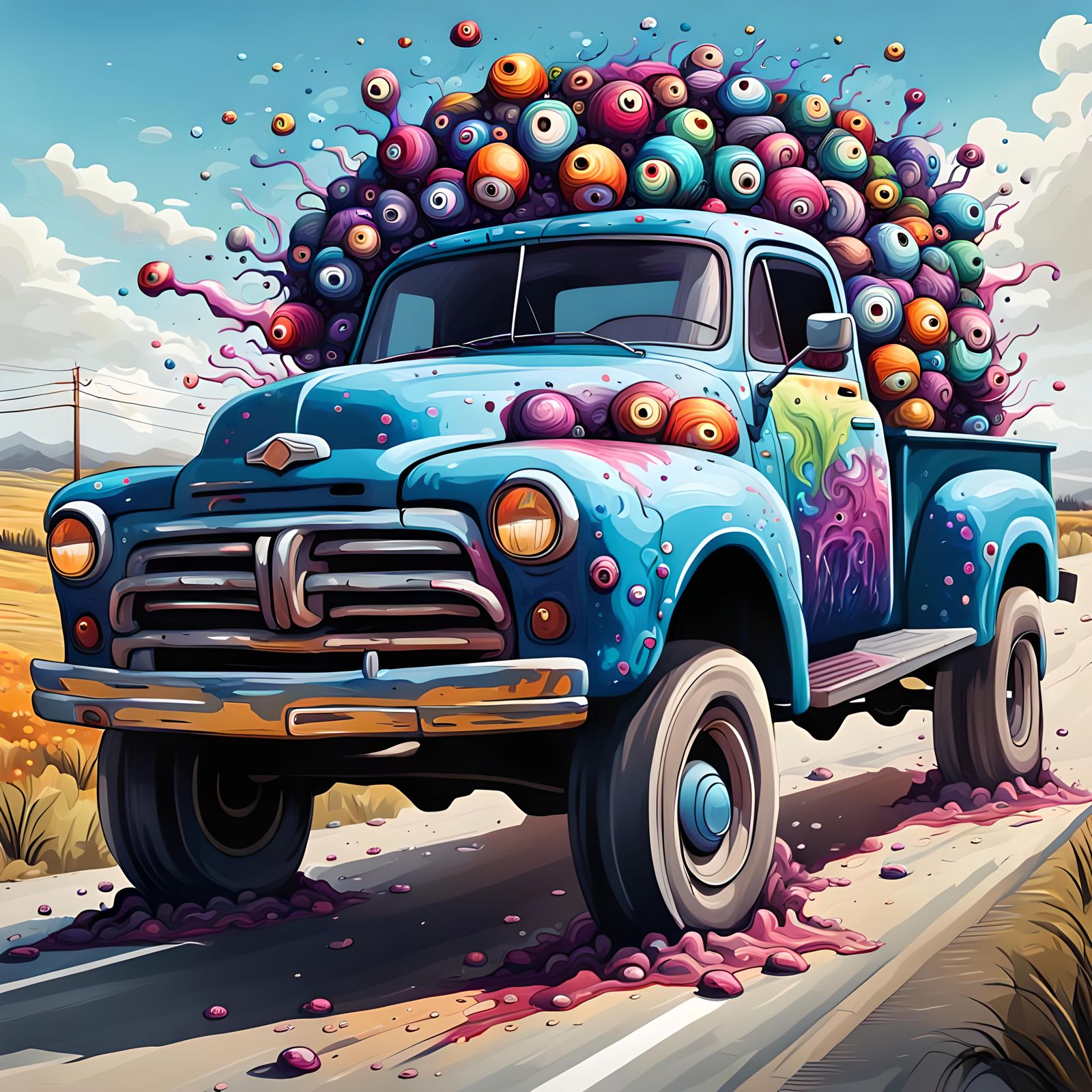Eyeball Pickup Truck Drives Itself: Graffiti Art