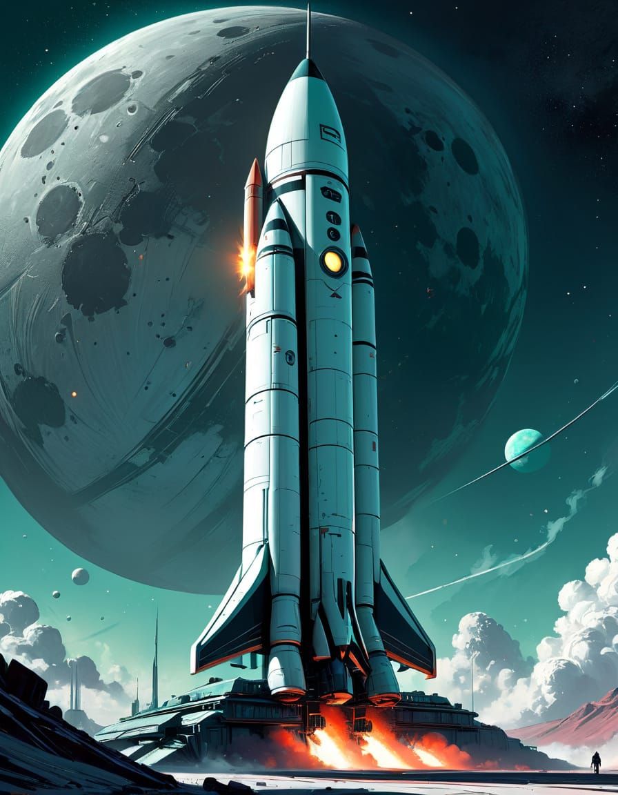 Retro-Futuristic Rocket in Vibrant Space Scene