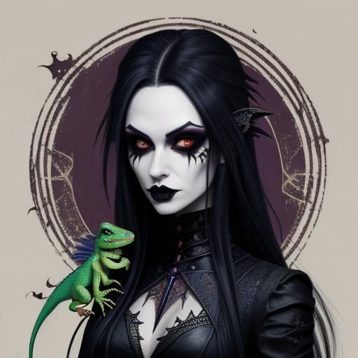 Gothic Vampire Girl with Lizard, Abstract Art