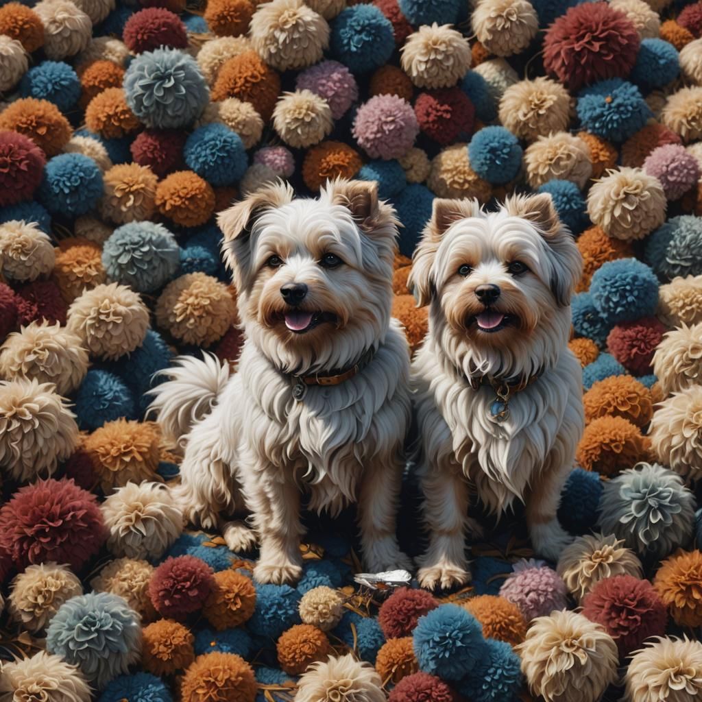 Two Fluffy Dogs in Detailed Fantasy Art