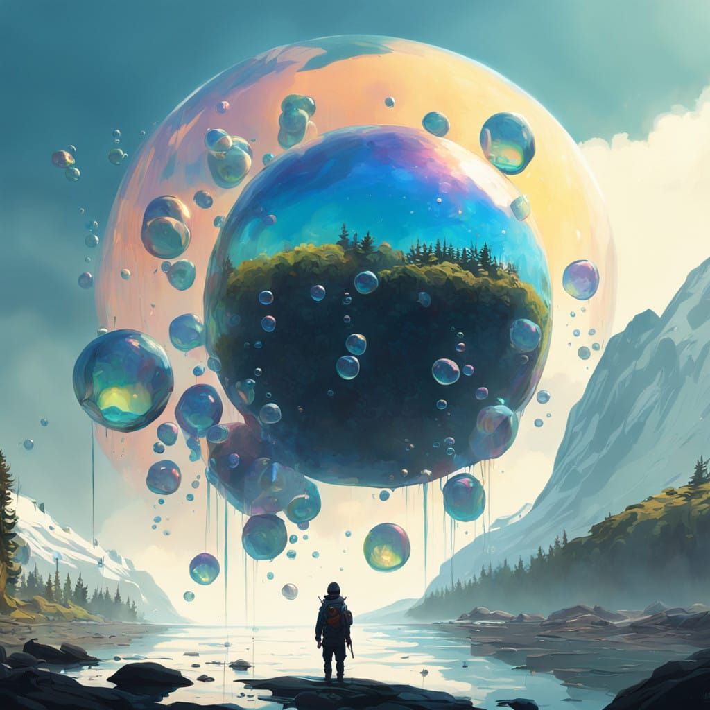 Surreal Underwater Scene with Iridescent Bubbles in 8K Resol...