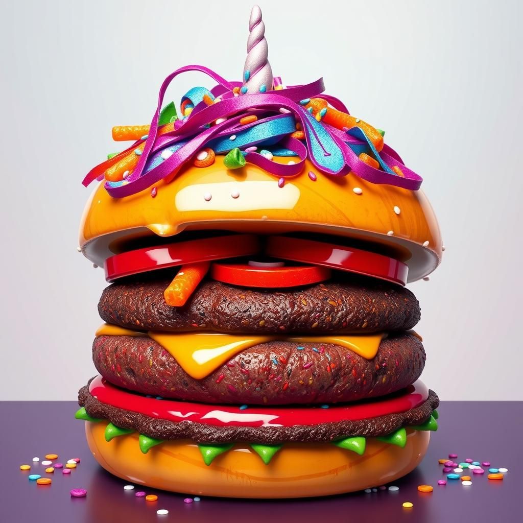 Colorful Candy Hamburger with Unicorn Salad