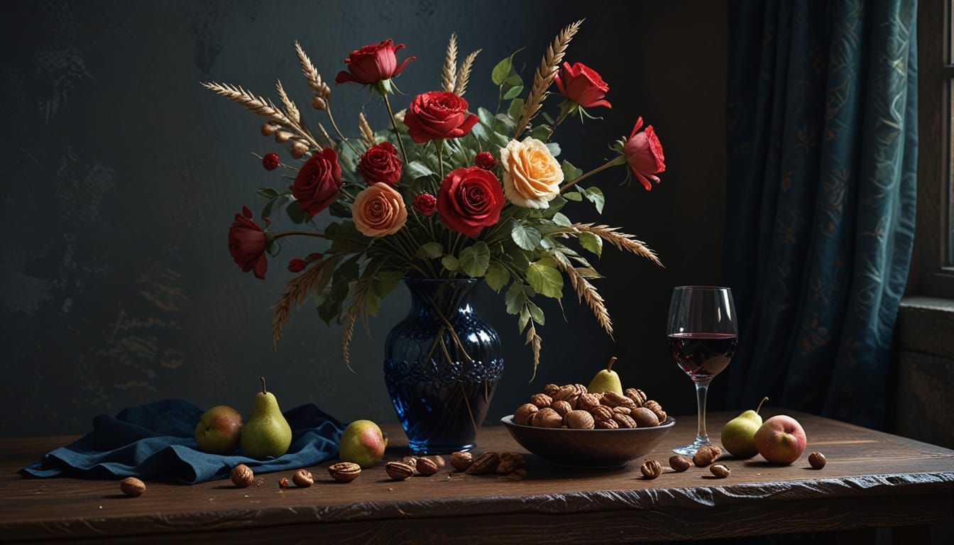 Dutch Masters Still Life: Wine, Nuts, and Pears