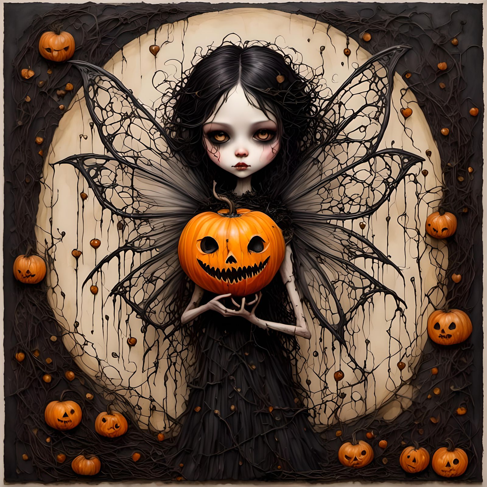 Creepy Halloween Fairy with Broken Pumpkin