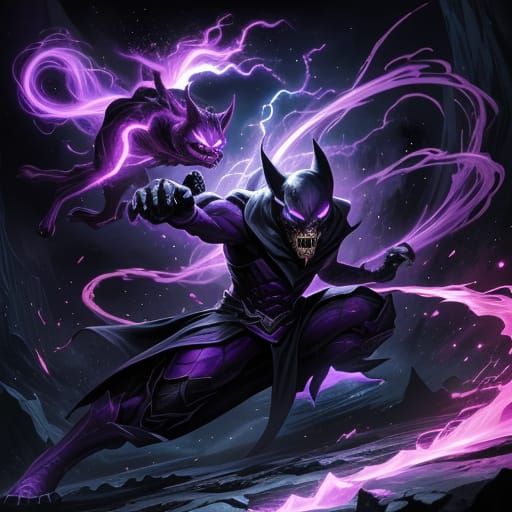 Mew Battles Gengar in Dark Cave Splash Art