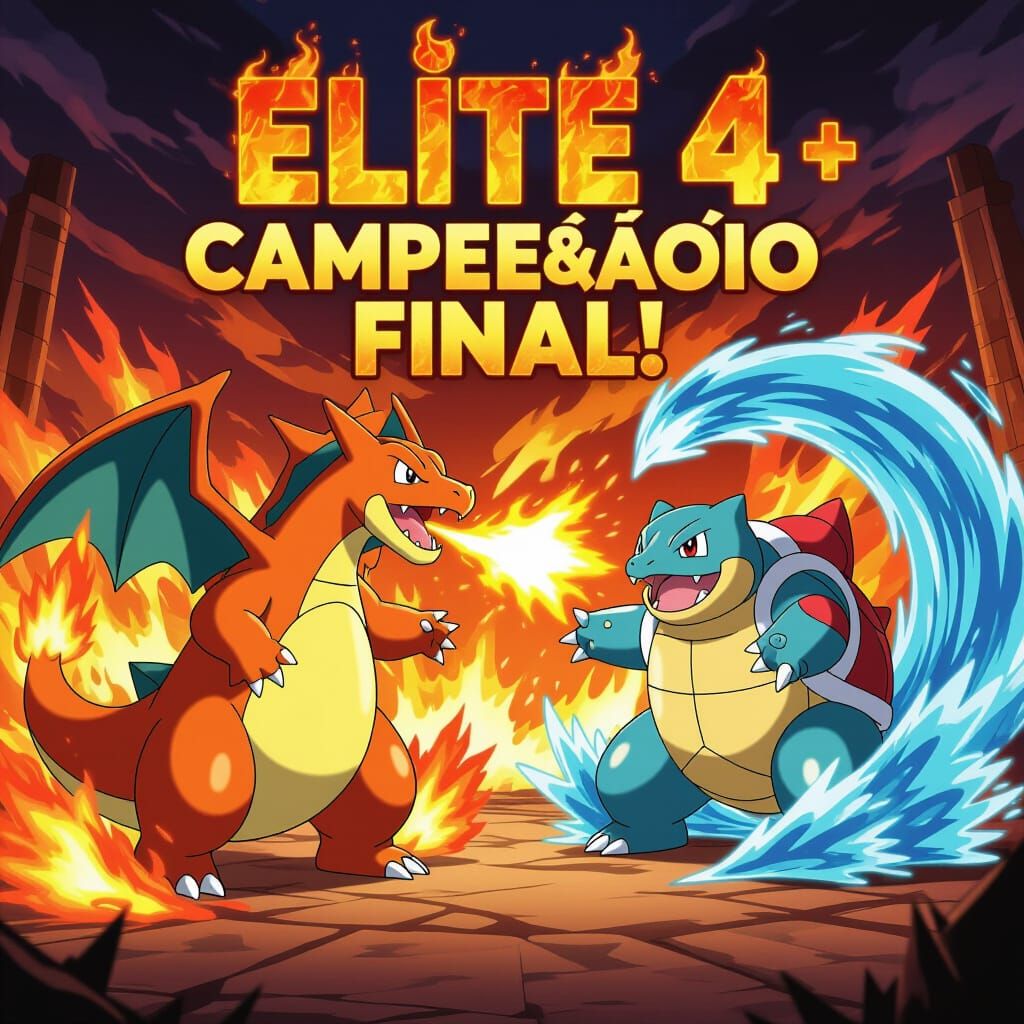 Epic Pokémon Battle: Elite Four Showdown in Anime Style