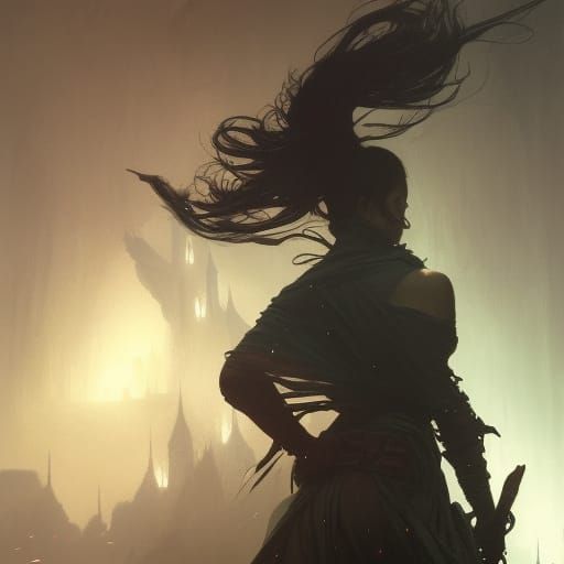 Hyperdetailed Ninja in Dark Fantasy Art Nouveau Style