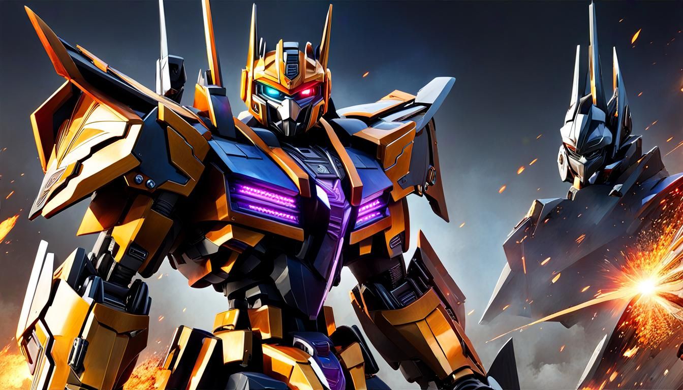 Decepticon Robot Duel in Burning Cyberpunk Metropolis